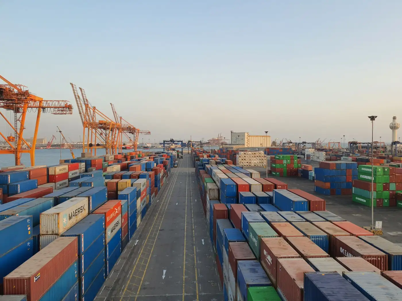 Shipping containers at a port